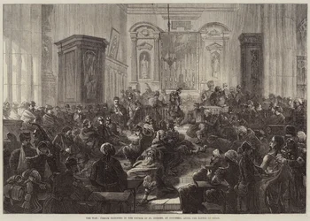 Der Krieg, französische Gefangene in der Kirche von St. Onesime in Donchery nach der Schlacht von Sedan